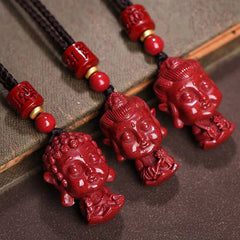 Chinese Zodiac Natal Buddha Natural Cinnabar Amulet Necklace Pendant for Repelling Evil