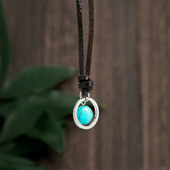 Round Turquoise Stone Protection Strength Necklace Pendant