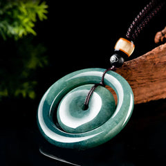 Natural Round Jade Peace Buckle Luck Prosperity Necklace Pendant
