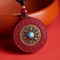 Natural Cinnabar Om Mani Padme Hum Rotatable Scripture Yin Yang Pattern Blessing Necklace Pendant