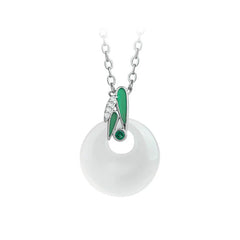 Renbeads Natural Chalcedony Bamboo Leaf Peace Buckle Wealth Necklace Pendant