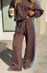 Kosie Chocolate And Blue Stripe Track Pants
