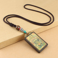 Tibet God of Wealth Thangka Ebony Necklace Pendant