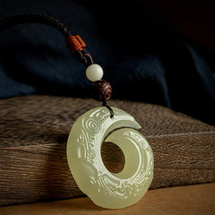 Peace Buckle Jade, Small Leaf Red Sandalwood, Cinnabar, Agate Luck Necklace Pendant