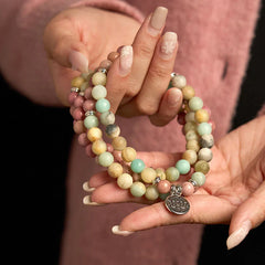 108 Mala Rhodonite Amazonite Beads Lotus Bracelet