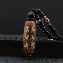 Tibet Om Mani Padme Hum Dzi Bead Avalokitesvara Pattern Wealth Necklace