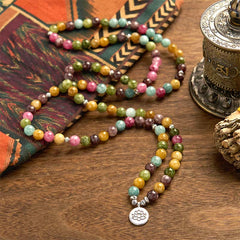 108 Mala Beads Multi-layer Natural Tourmaline Lotus Wisdom Bracelet