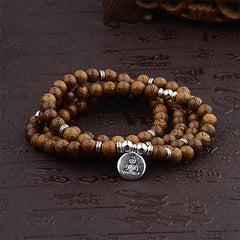 Tibetan Lightning Strike Wood Bracelet with Lotus and Buddha Charm