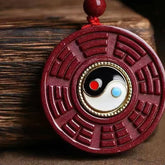 Natural Cinnabar Bagua Rotatable Yin Yang Anti-Evil Necklace Pendant