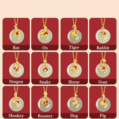 Chinese Zodiac Hetian Jade 925 Sterling Silver Abundance Necklace Pendant