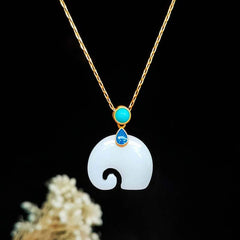 White Jade Elephant Luck Necklace Pendant
