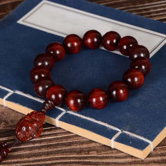 Small Leaf Red Sandalwood Laughing Buddha Protection Bracelet