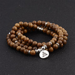 Tibetan Lightning Strike Wood Bracelet with Lotus and Buddha Charm