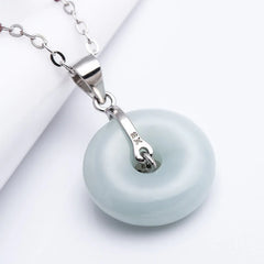 Renbeads 925 Sterling Silver Peace Buckle Jade Coin Luck Necklace Pendant