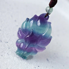 Natural Fluorite Gold Sheen Obsidian Fox Pendant Protection Necklace