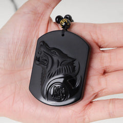 Black Obsidian Wolf Purification Pendant Necklace