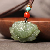 Hetian Cyan Jade Lotus Flower Necklace Pendant