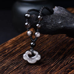 Natural Silver Sheen Obsidian Auspicious Clouds Necklace Pendant