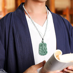 Natural Jade Deity Amulet Wealth Necklace Pendant