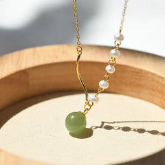 Natural Hetian Jade Pearl Luck Bead Necklace Pendant