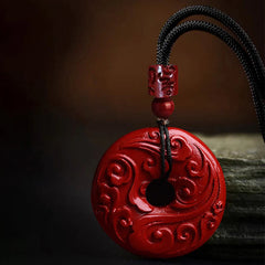 Natural Cinnabar Lotus Peace Buckle Blessing Necklace Pendant