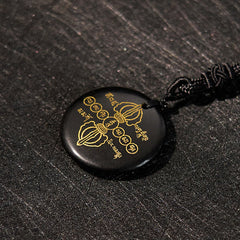 Vajra Dorje Sanskrit Pattern Natural Various Crystal Black Obsidian Fulfillment Necklace Pendant