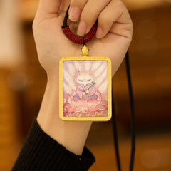Tibetan Nine-Tailed Fox Yellow God of Wealth Painted Thangka Hope Necklace Pendant