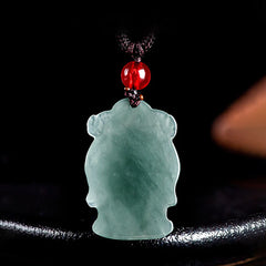 Natural Green Jade Wealth God Ingot Abundance Necklace Pendant