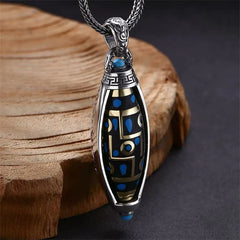 Tibetan Om Mani Padme Hum Nine-Eye Dzi Bead Pattern Rotatable Peace and Purity Necklace Pendant