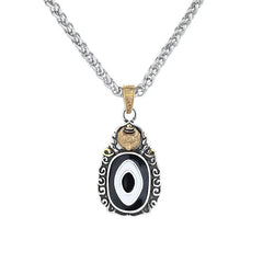 Renbeads Tibet Dzi Bead Garuda Pattern Copper Metal Wealth Necklace Pendant