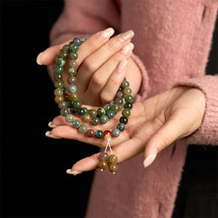 108 Mala Beads Natural Stone Moss Agate Multi-turn Healing Bracelet