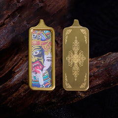 Yellow God of Wealth Nine-Tailed Fox Hand-Painted Thangka Necklace Pendant