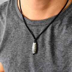 Tibet Nine Eye Dzi Bead Pattern Copper Auspicious Clouds Wealth Necklace Pendant