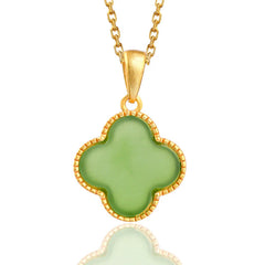 925 Sterling Silver Natural Jade Luck Four Leaf Clover Necklace Pendant