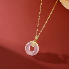 925 Sterling Silver Chalcedony Coin Peace Buckle Necklace Pendant