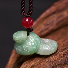 Chinese Zodiac Year of the Snake Natural Jade Luck Necklace Pendant