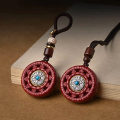 Cinnabar Om Mani Padme Hum Blessing Rotatable Necklace Pendant and Key Chain
