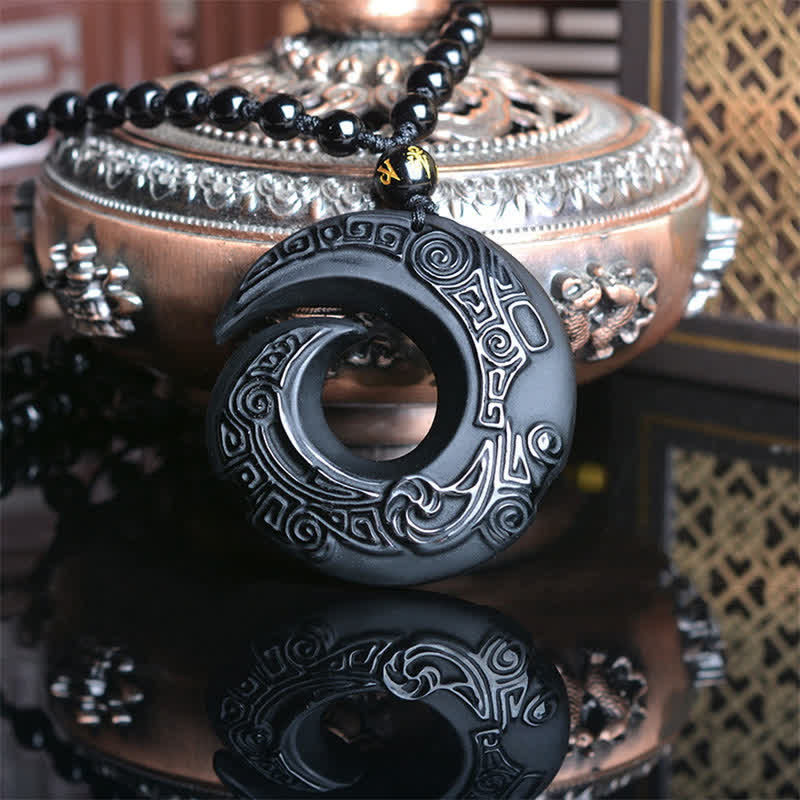 Natural Black Obsidian and Ice Obsidian Strength Necklace Pendant