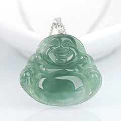 925 Sterling Silver Laughing Buddha Jade Necklace Pendant