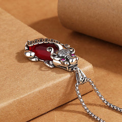 Renbeads PiXiu Garnet Copper Coin Wealth Luck Necklace Pendant