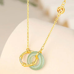 925 Sterling Silver Natural Green Aventurine Peace Buckle Bamboo Coin Necklace Pendant