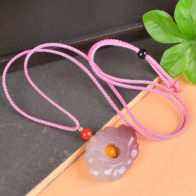 Pink Golden Silk Jade Lotus Flower Necklace Pendant