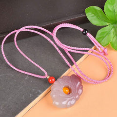 Pink Golden Silk Jade Lotus Flower Necklace Pendant