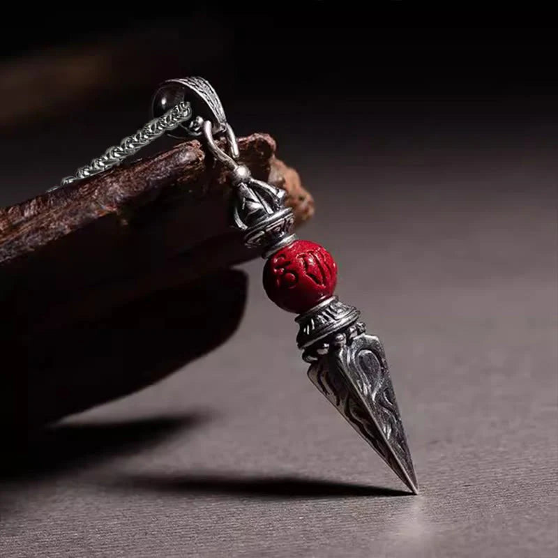 Cinnabar Sanskrit Dorje Vajra Pattern Blessing Necklace Pendant