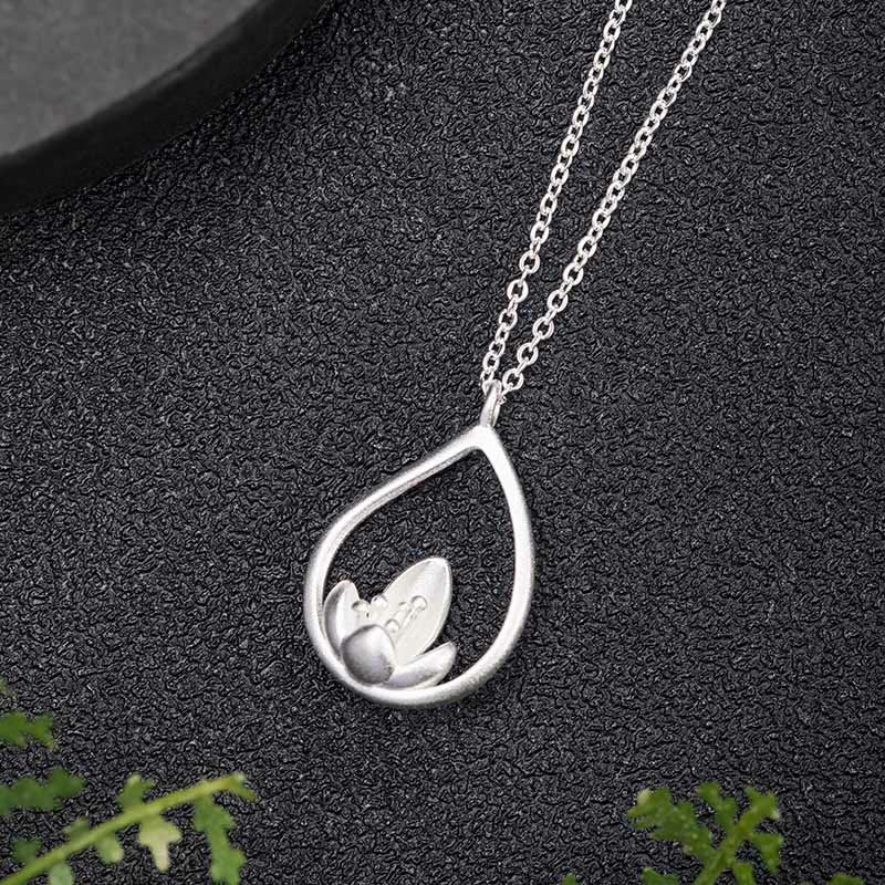 925 Sterling Silver Lotus Flower Necklace Pendant