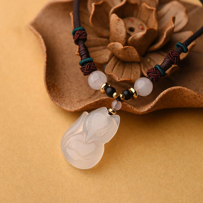 Chalcedony Fox Pink Crystal Bead Harmony String Necklace Pendant