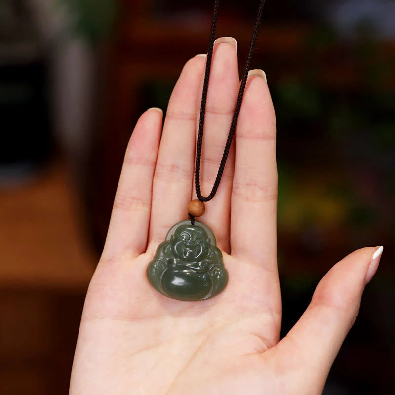 Laughing Buddha Hetian Jade Necklace Pendant
