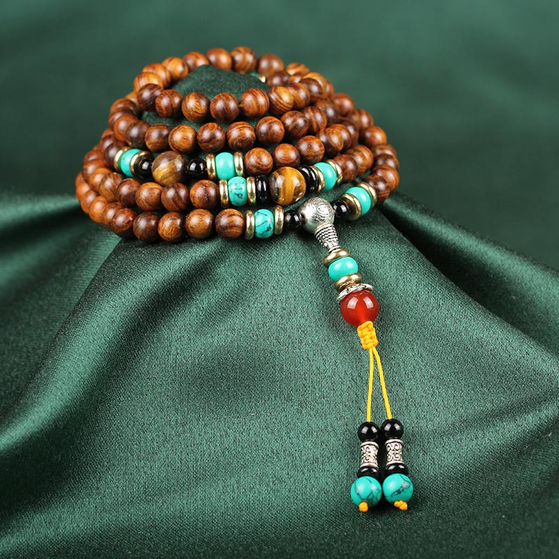 108 Beads Rosewood Tiger Eye Mala Healing Bracelet