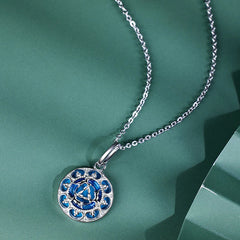 925 Sterling Silver Round Turquoise Three Rabbits Balance Necklace Pendant