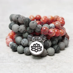 108 Mala Beads Natural Stone Sea Sediment Jasper Lotus Protection Bracelet